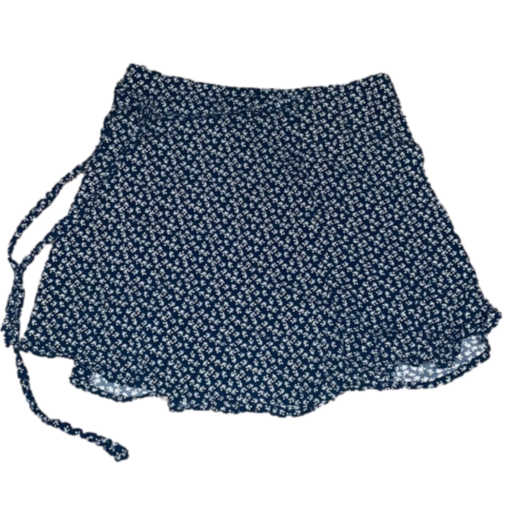 SOLD! Brandy Melville Navy Floral Wrap Mini Skirt, One Size - Picture 1 of 7